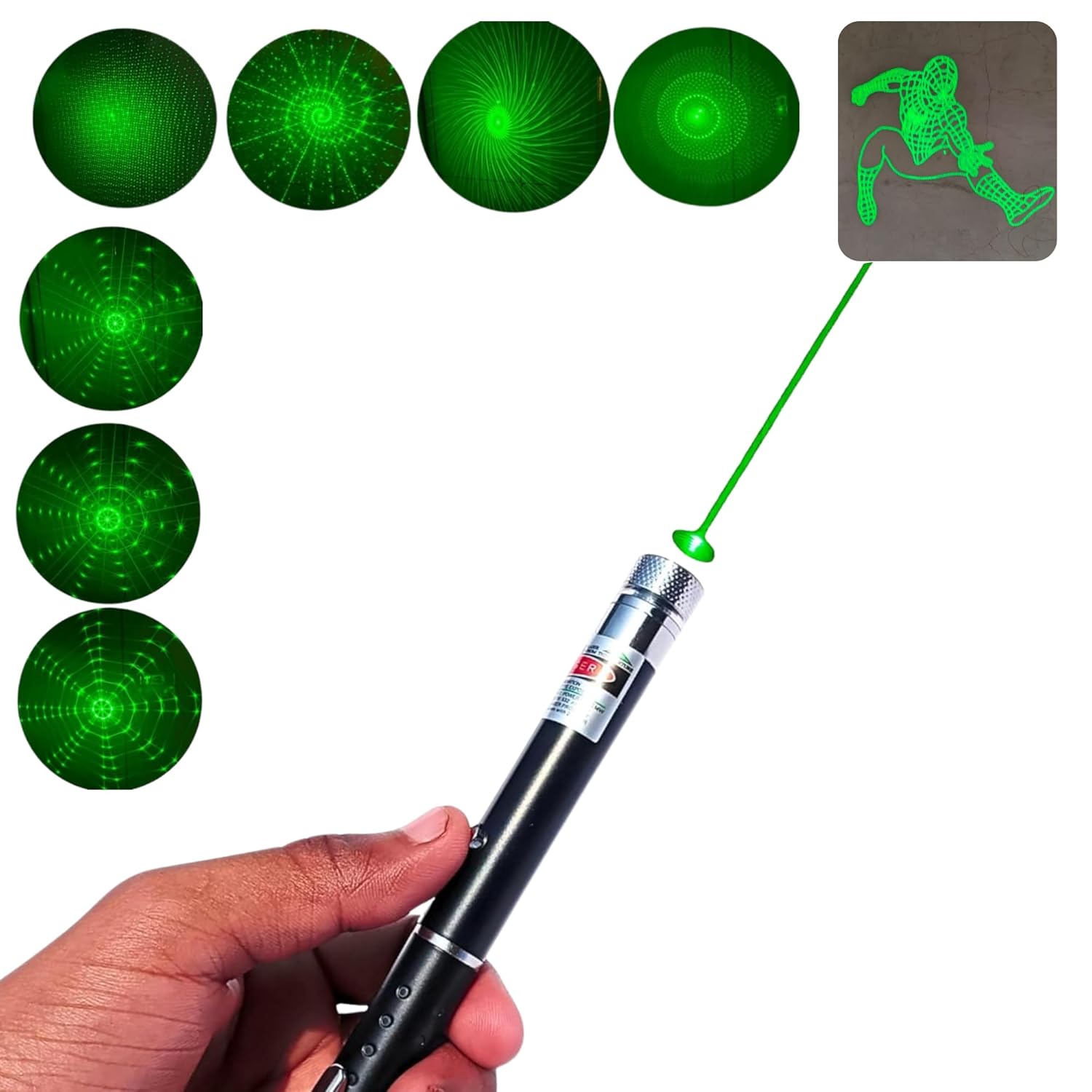 Dizaan Green Laser Pointer Pen with 8 Adjustable Multi-Effect Caps (532nm) | Perfect for Presentation,Project Design & Professional Use