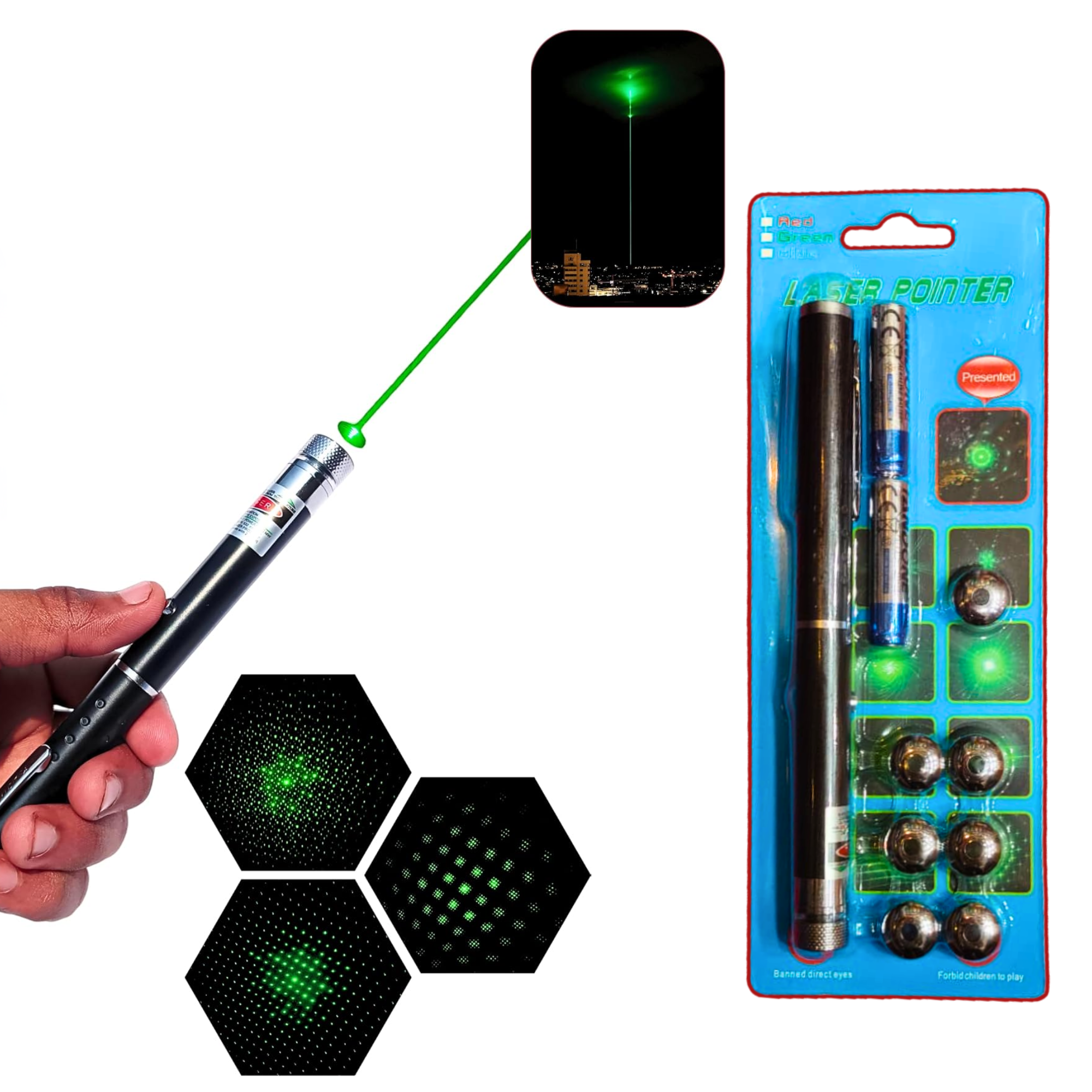 Dizaan Green Laser Pointer Pen with 8 Adjustable Multi-Effect Caps (532nm) | Perfect for Presentation,Project Design & Professional Use
