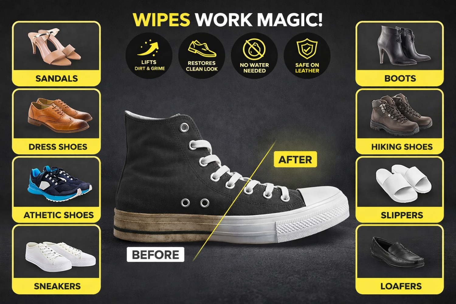 Shoe Shine Wipes (80 + 80 Wipes) – Instant Shoe Cleaning & Polishing Wet Wipes - Pack of 2