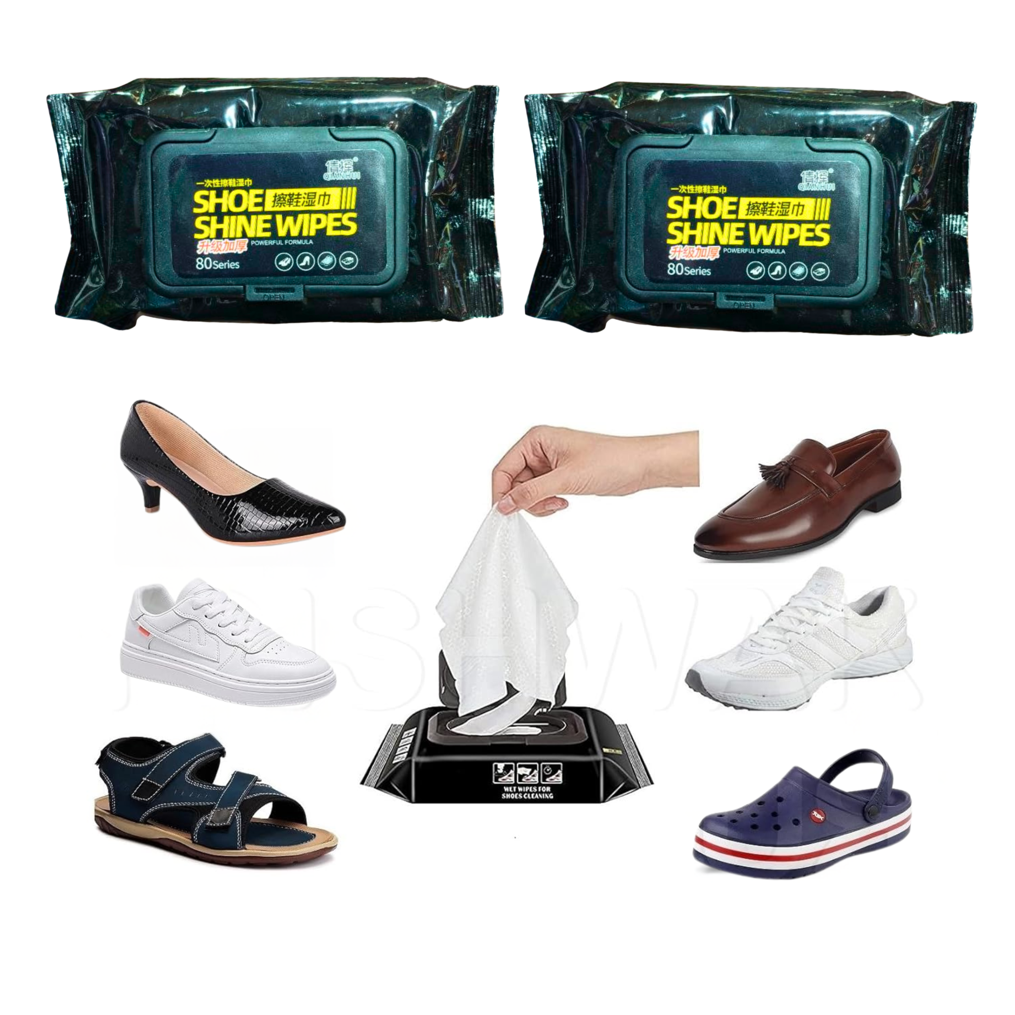 Shoe Shine Wipes (80 + 80 Wipes) – Instant Shoe Cleaning & Polishing Wet Wipes - Pack of 2
