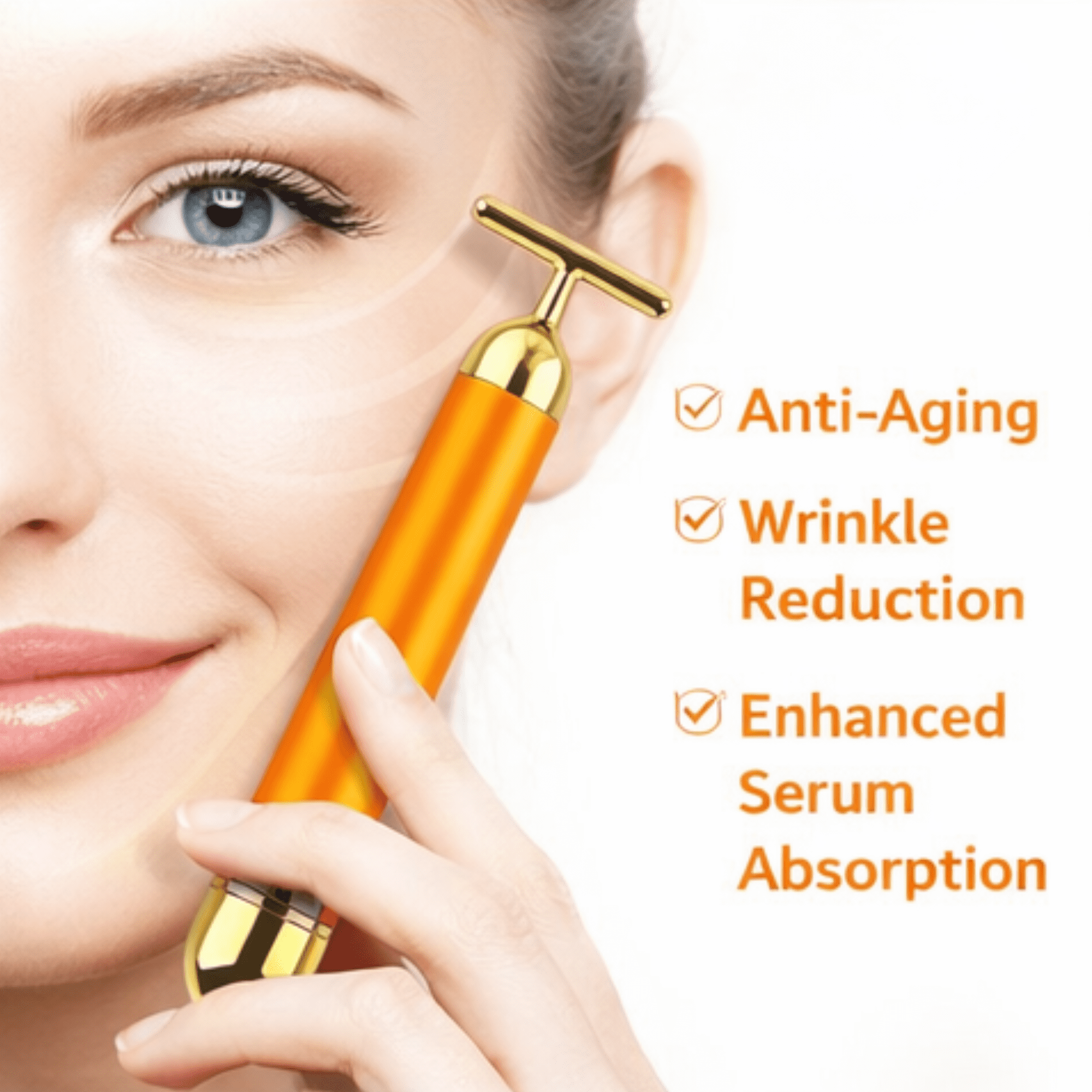 Dizaan 24K Gold T-Shaped Face Massager – Electric Vibrating Facial Roller for Face, Neck & Jawline | Anti-Aging Skin Care Tool