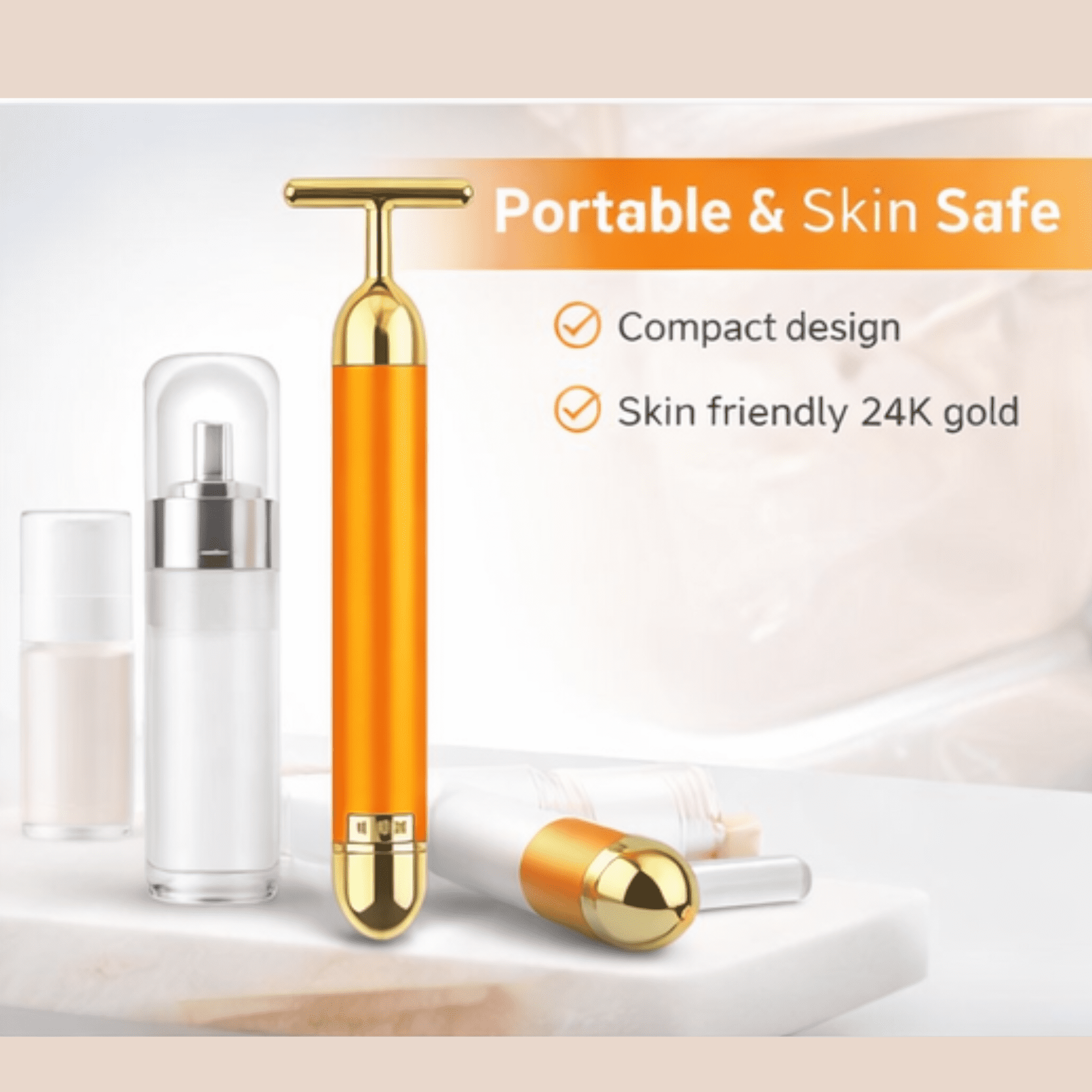 Dizaan 24K Gold T-Shaped Face Massager – Electric Vibrating Facial Roller for Face, Neck & Jawline | Anti-Aging Skin Care Tool