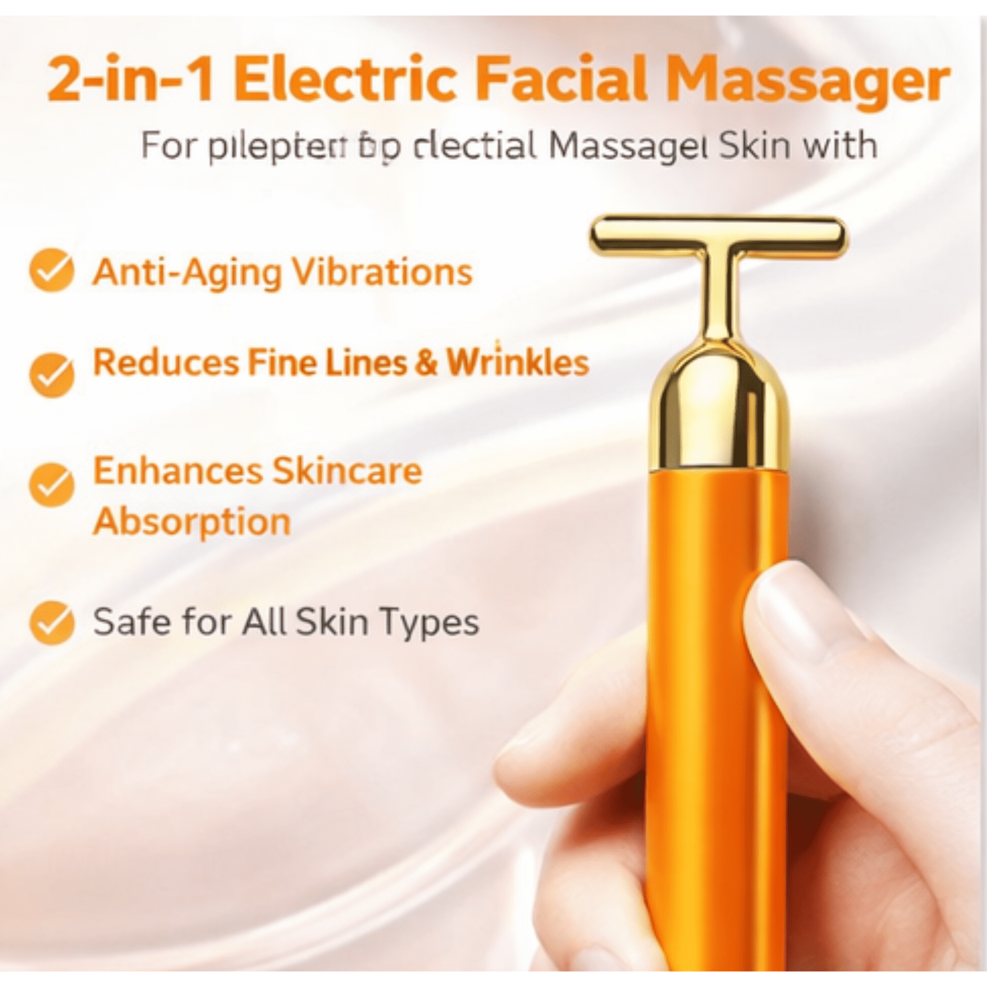 Dizaan 24K Gold T-Shaped Face Massager – Electric Vibrating Facial Roller for Face, Neck & Jawline | Anti-Aging Skin Care Tool